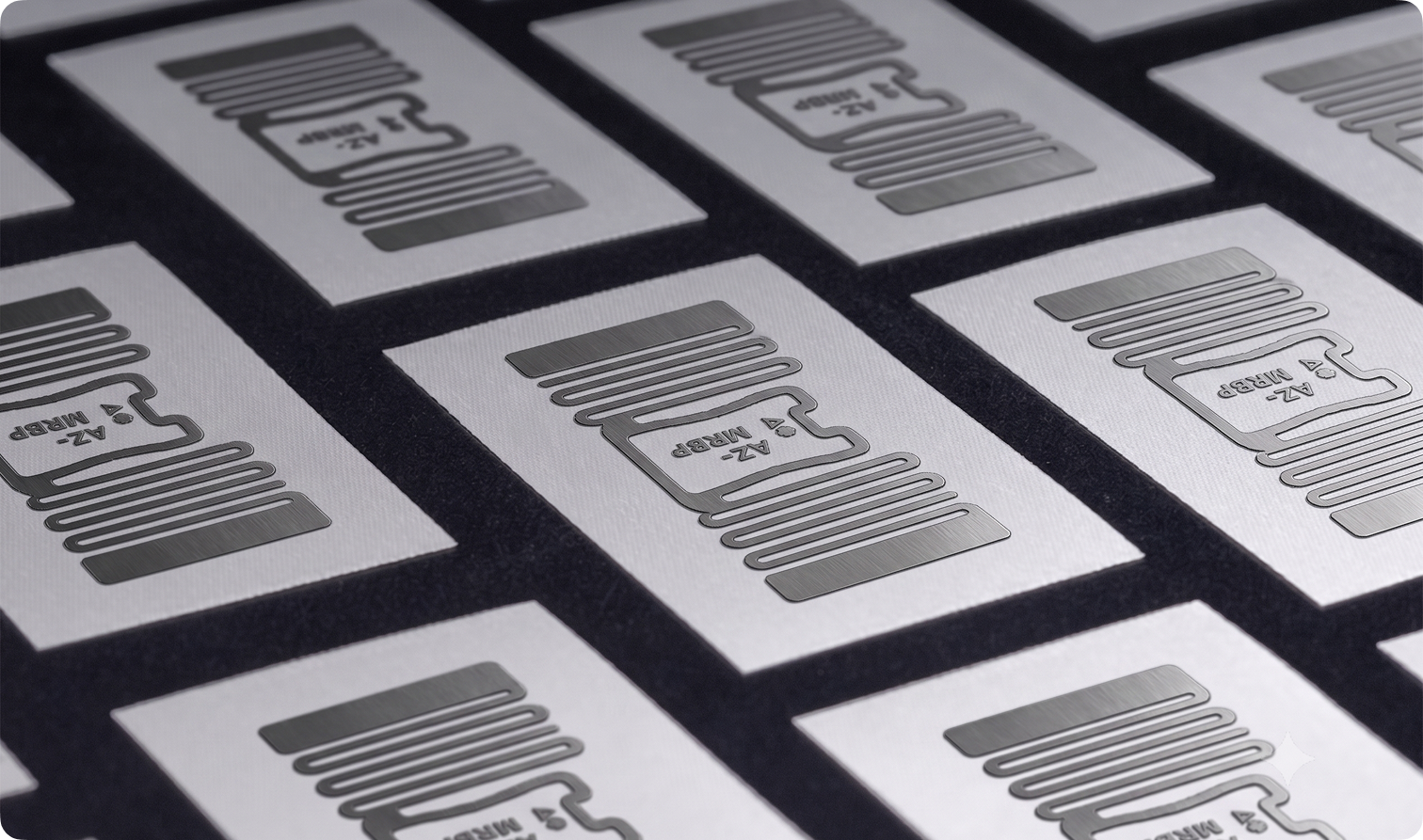 Polyester satin labels with FNC antenna visible